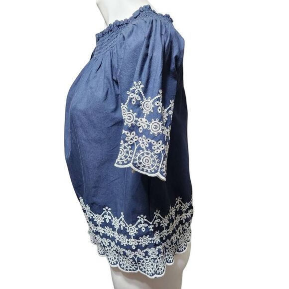 Abercrombie & Fitch vintage eyelet of shoulder top navy white small - Picture 4 of 10